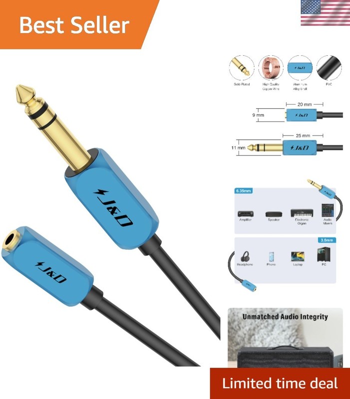 Heavy-Duty 9 Ft Headphone Adapter: 1/4 Inch to 3.5 mm with Aluminum Shell
