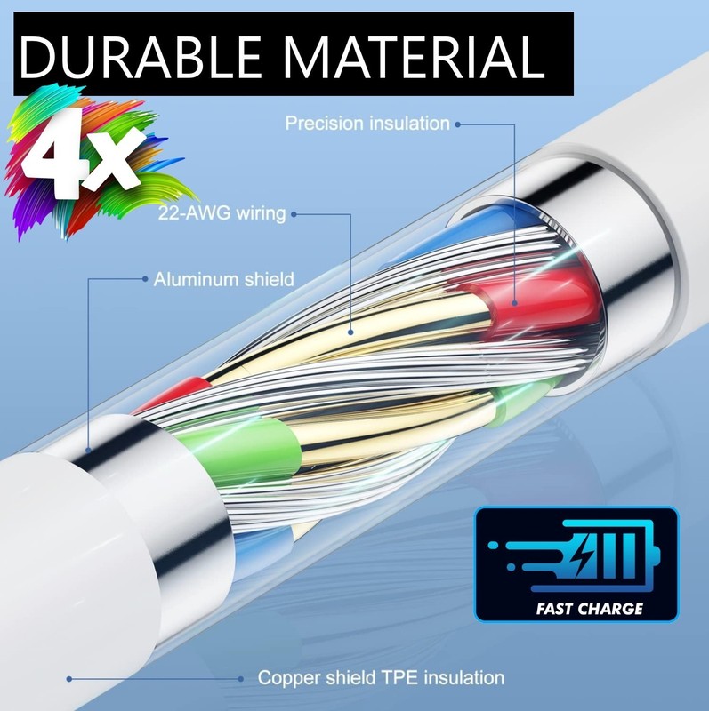 Paquete de 4 cables de carga rápida USB para coche para iPhone 7 8 X 11 12 13 14 gallery