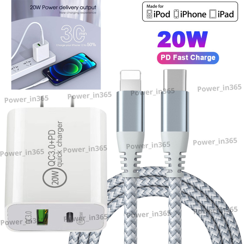 20W USB C Fast Charger Wall Power Adapter PD Type C Cord For iPhone 14 13 12 11
