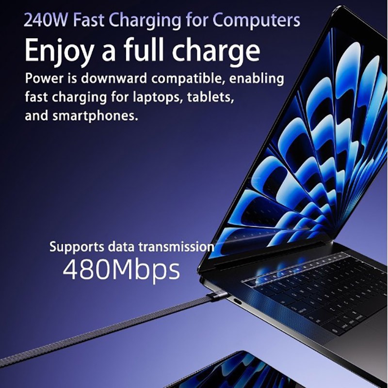 240W Fast Charging USB-C to Type-C Cable Braided Phone Stand Charger Data Lead gallery