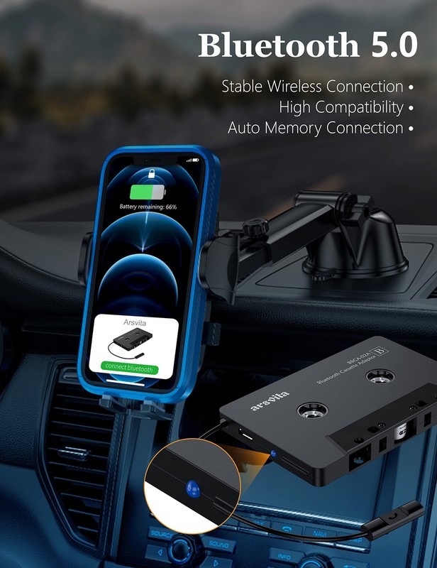 Bluetooth 5.0 Cassette to Aux Adapter for Car, Tape Audio Adapter, Hands-Free... gallery
