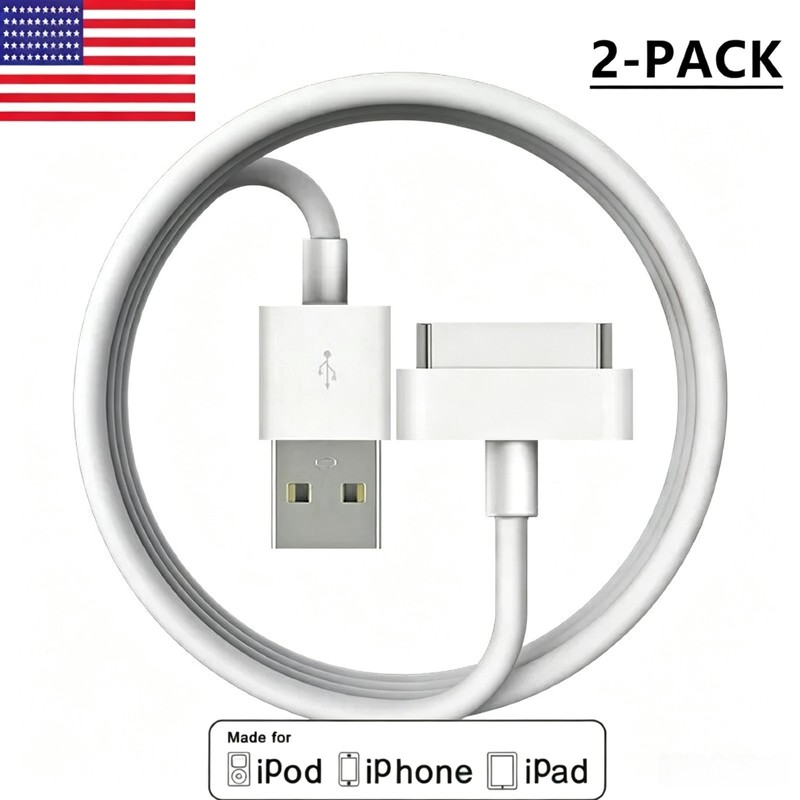 2PCS GENUINE 30-Pin to USB Charger Cable for Apple iPhone 4 4S 3GS iPad 2 3 iPod