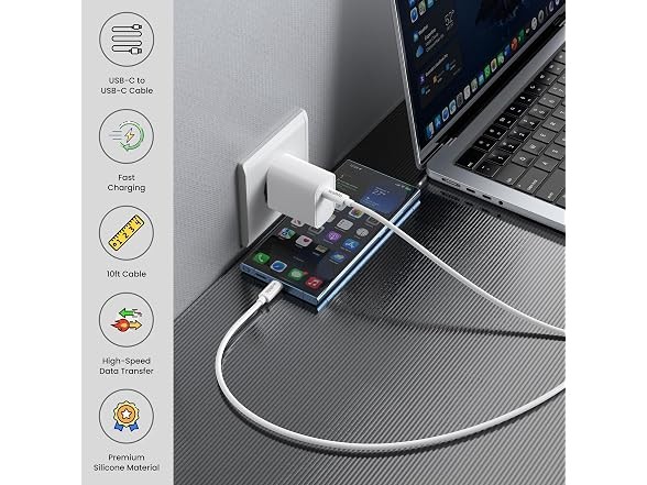 Go Green Power Inc. W-UCUC-10-2P USB-C to USB-C Cable, 10 Ft, White, 2 Pack gallery