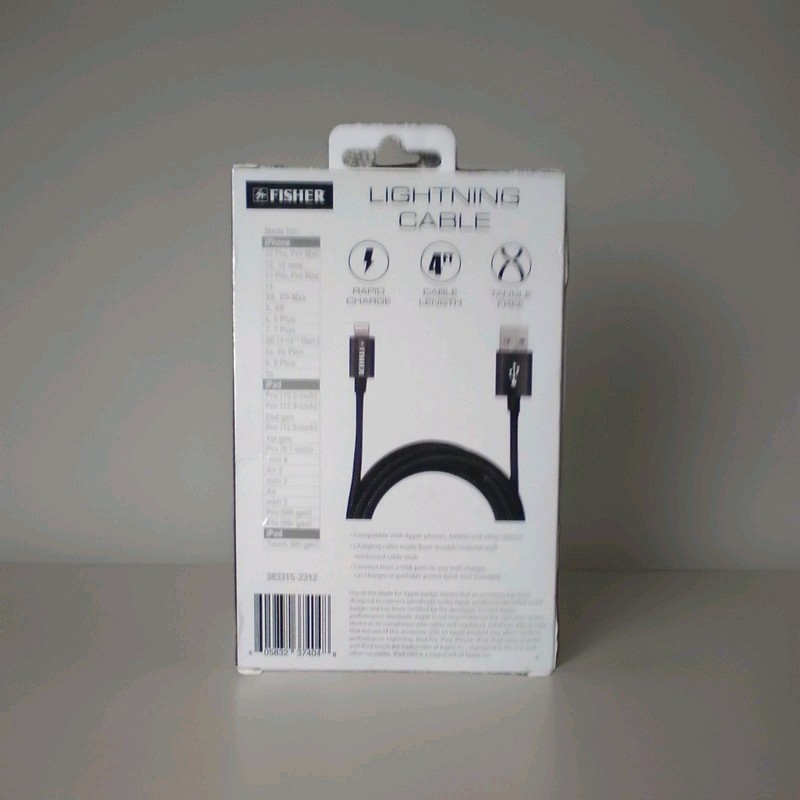 Brand New MFi-Certified Fisher Apple Lightning Cable 4 Ft Color Black gallery