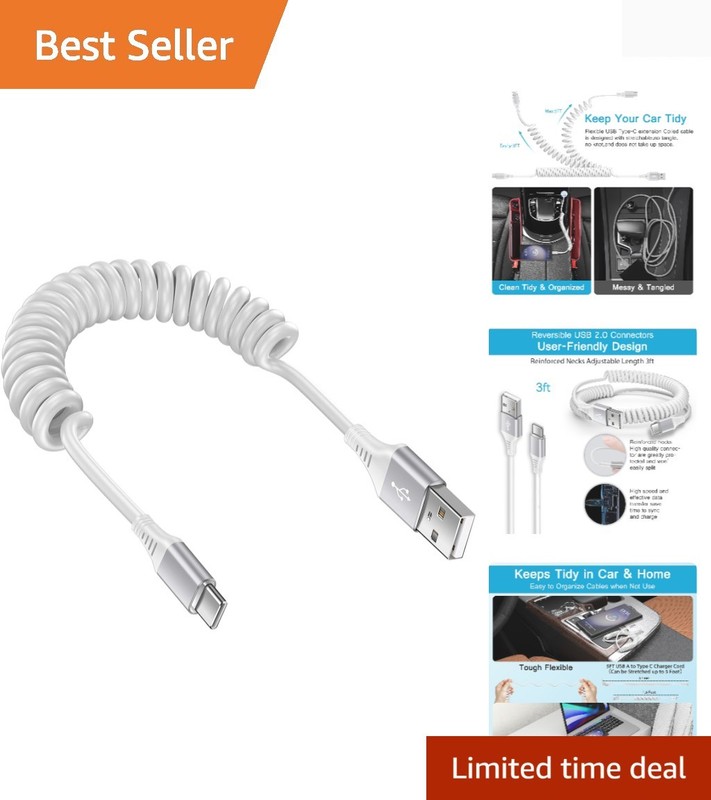 S25 Ultra Retractable Coiled Car USB C Cable Fast Charging Cord for Galaxy S2…