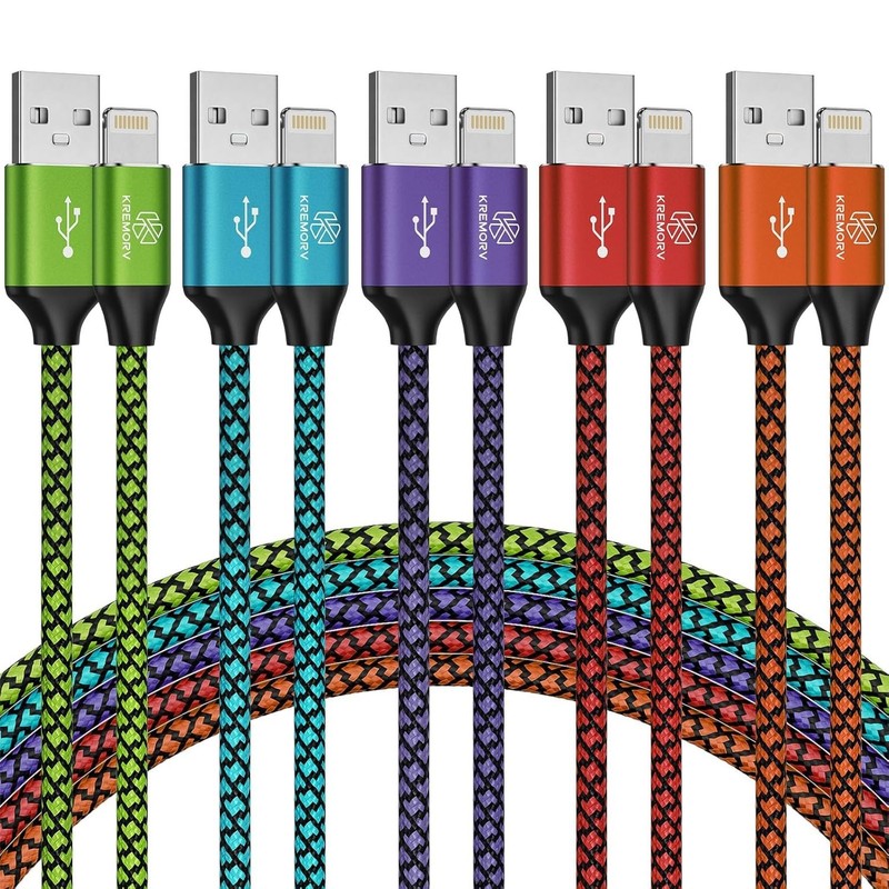 Iphone Charger 5 Pack 10 Ft USB Lightning Cable Apple Mfi Certified Cable Fast C