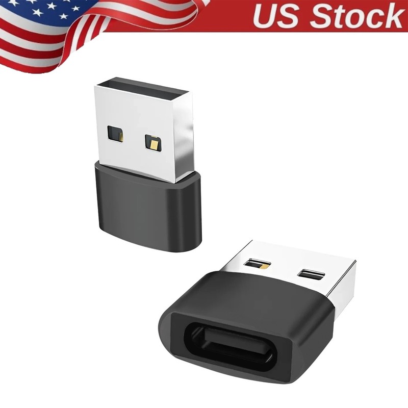 2 PACK USB to USB C Adapter Type-C Female to A Male OTG Converter Car Charger