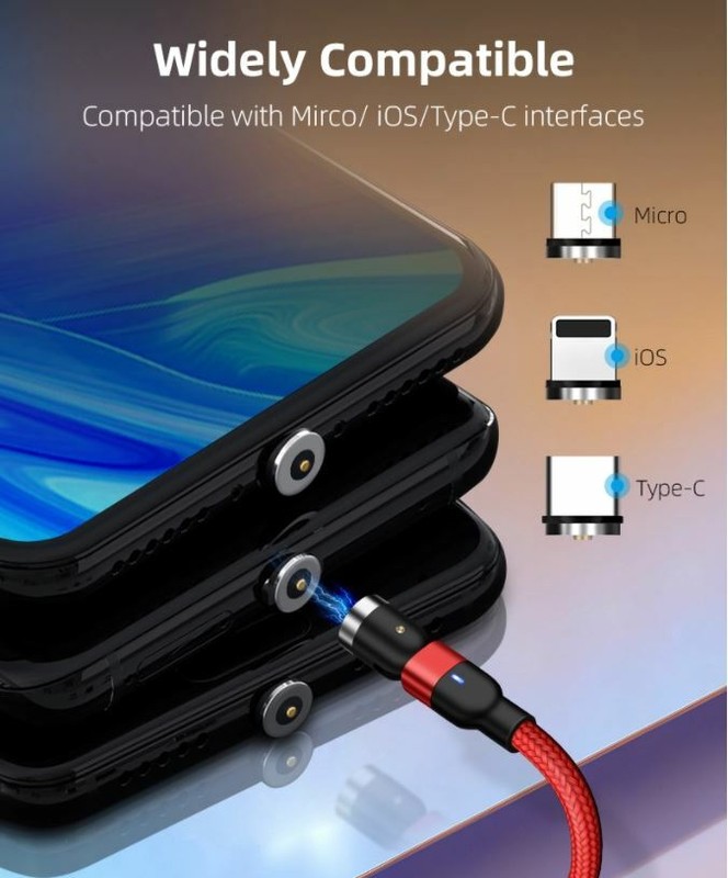 360° & 180° Rotating Head Magnetic USB2.0 Charging Cable 3in1 (Micro/iOS/Type C) gallery