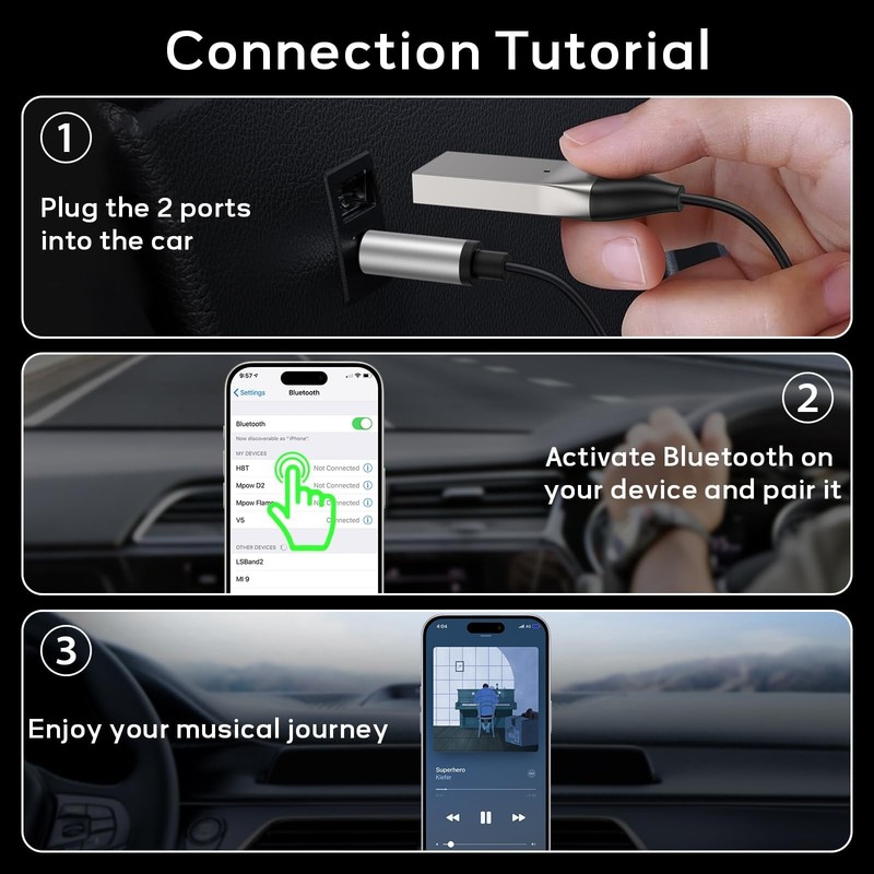 Aux to Bluetooth 5.3 Adapter for Car, USB 2.0 to 3.5mm Bluetooth Receiver Jac... gallery