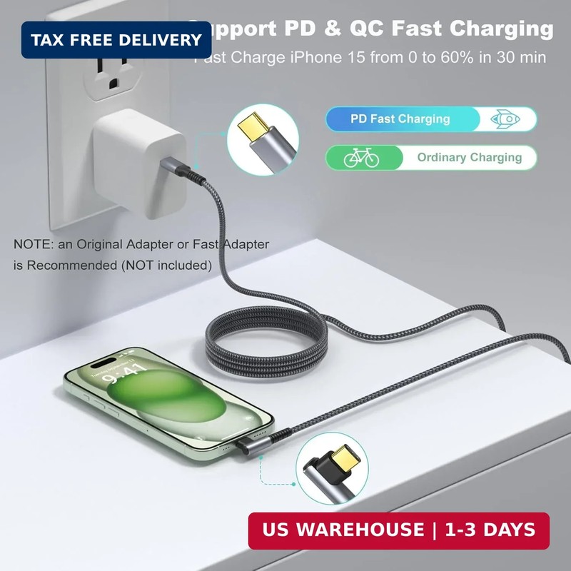 OKRAY USB C to USB C Cable 10ft, 2pack USB c to c 90 Degree Right Angle Long USB gallery