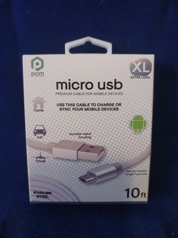 Pom Gear 10 Ft, Extra Long Micro Cable- Silver- (5307-5322) gallery