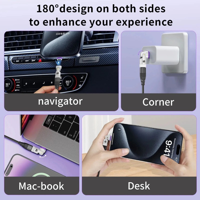 USLION 240W Magnetic USB-C Adapter 180° Rotation Fast Charging Type-C Converter gallery