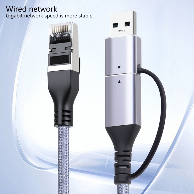 Aluminum Alloy USB C To Ethernet Adapter Cable Stable Gigabit Speed PVC gallery