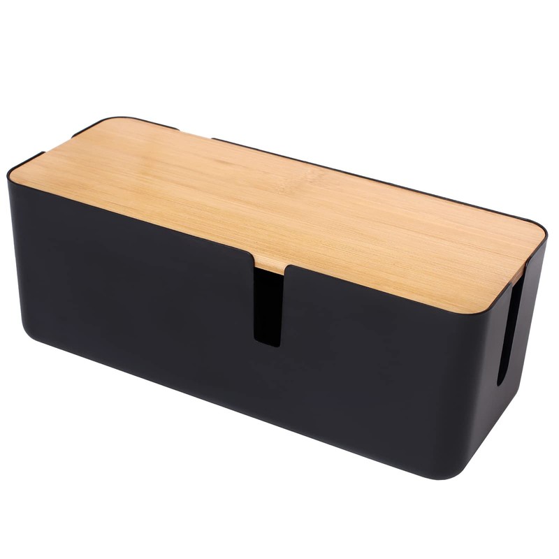 Changsuo Cable Management Box with Bamboo Lid Small small, Black