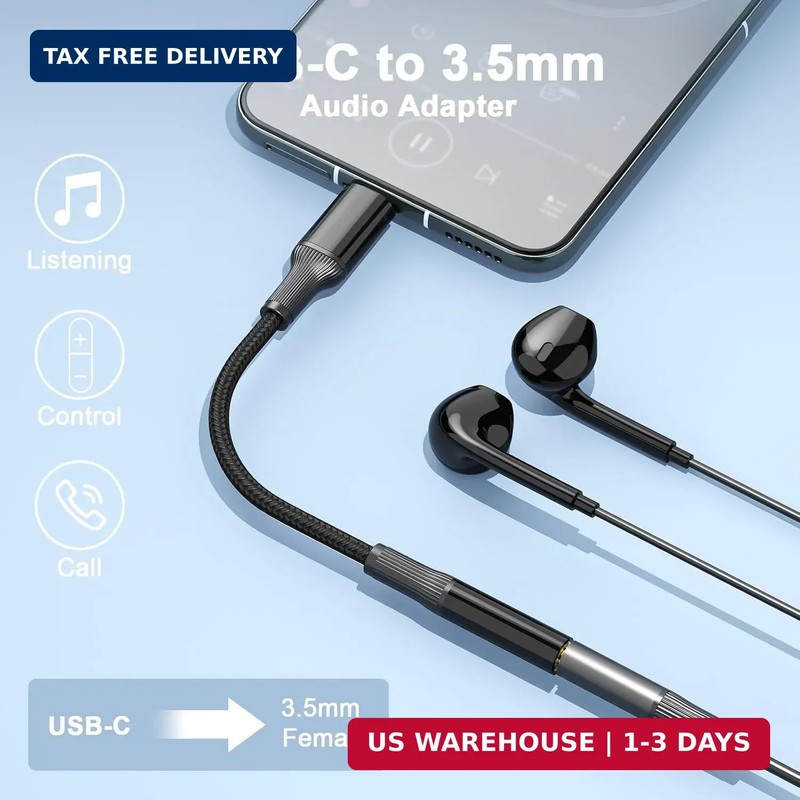 2Pack USB C to 3.5mm Audio Cable, Male to Female Adapter with Nylon Cable for Sa gallery