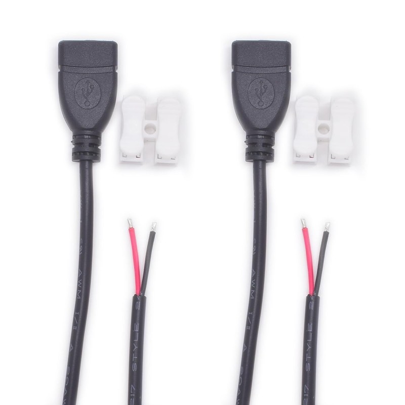 2PCS USB Female 2 Wire Pigtail 1FT 20AWG 5V 5A Bare Wire DIY Power Cable New USA