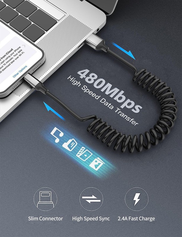 2 Pack 3FT USB Coiled Fast Charging Cable Data Syncing Cord for iPhone gallery