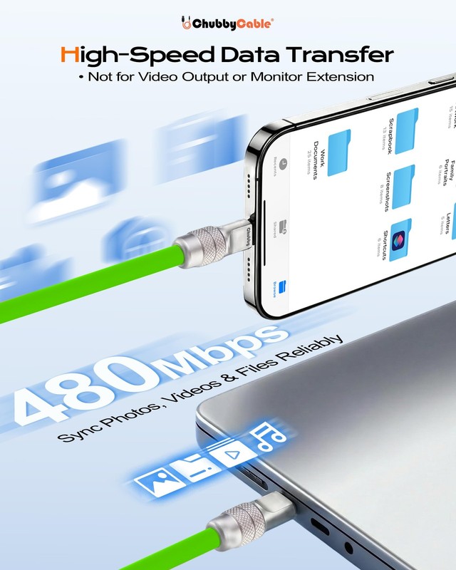 chubbycable Chubby 2.0 USB C 240W Fast Charging Cable Silicone Soft Durable U... gallery