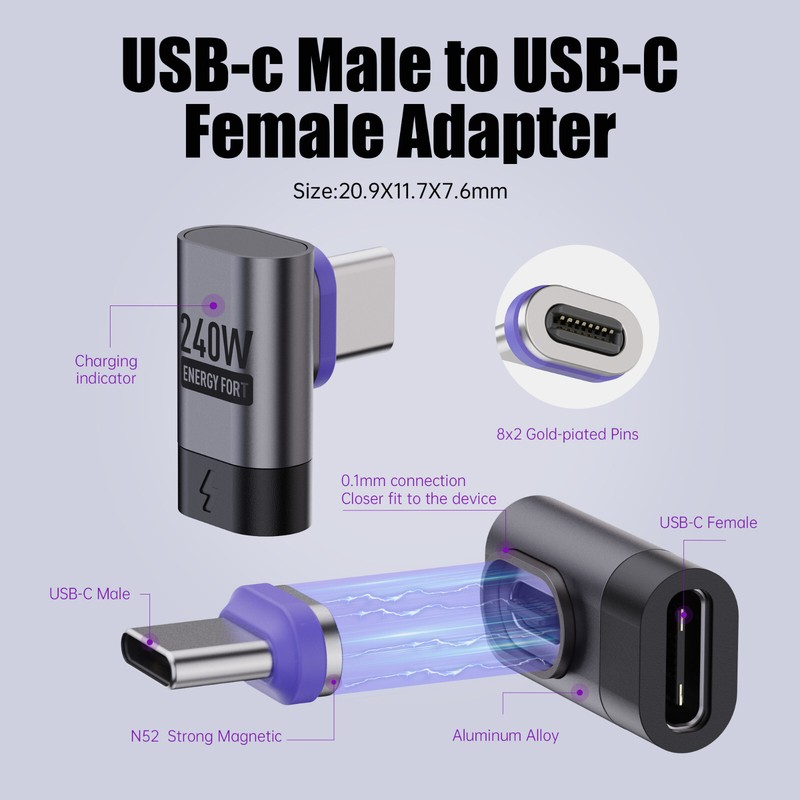 240W Magnetic Right Angle USB C to USB C Adapter Fast Charging Type C Adapter gallery