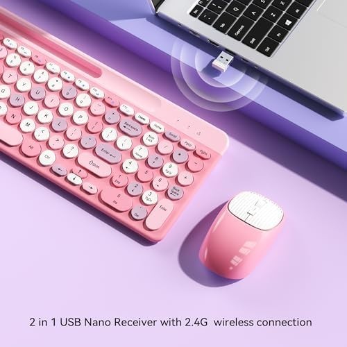 Wireless Keyboard with Round Keycaps, 2.4GHz Full-Size USB Cute Wireles... gallery