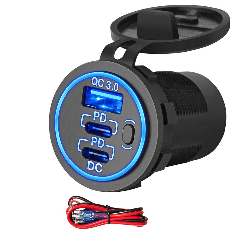 USB C Car Charger Phone Power Outlet Socket PD & QC3.0 USB Adapter 12V/24V Boat
