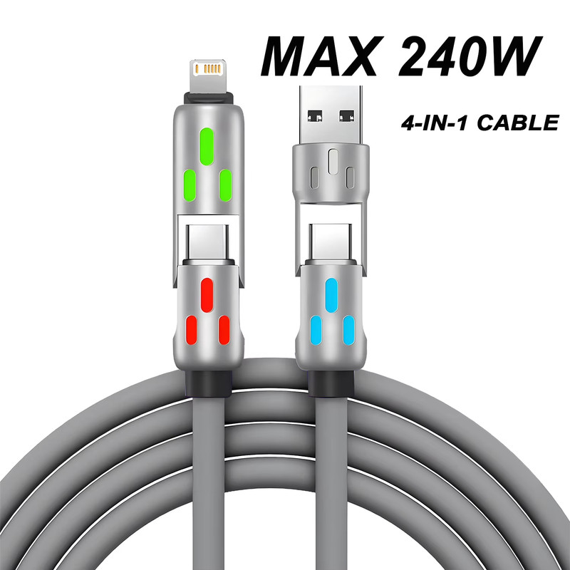 4-in-1 240W USB-C to USB-C PD Fast Charging Cable for Phone Tablet Data Cord