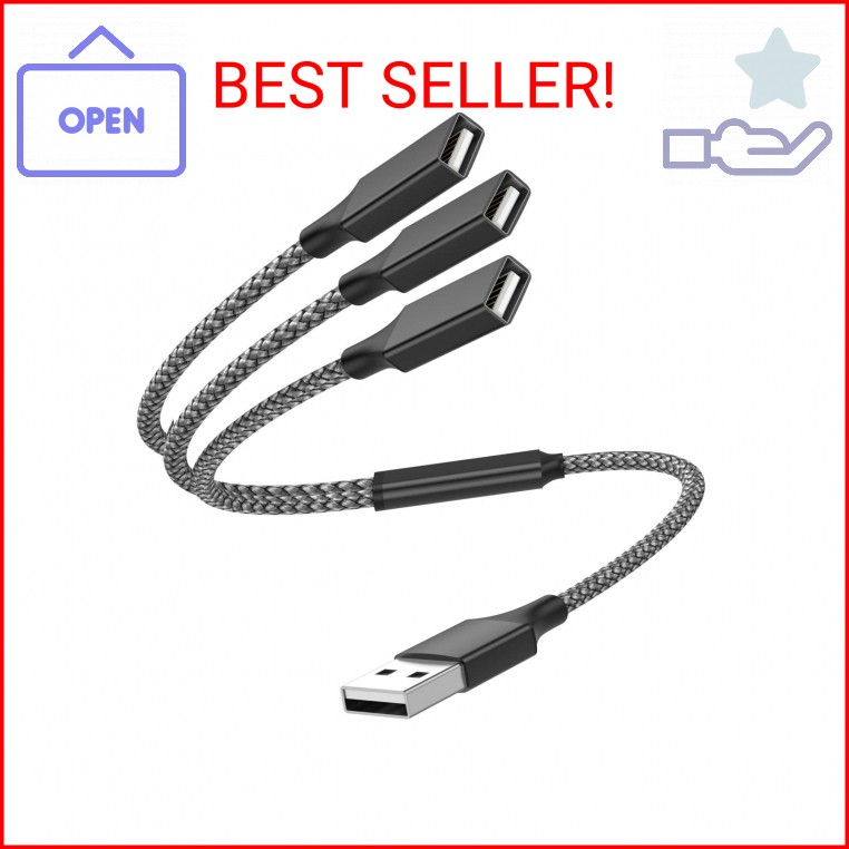 POHFP USB Y Splitter 1 in 3 Out (1Ft/30cm), USB Male to 3 Female Cable for PC/La