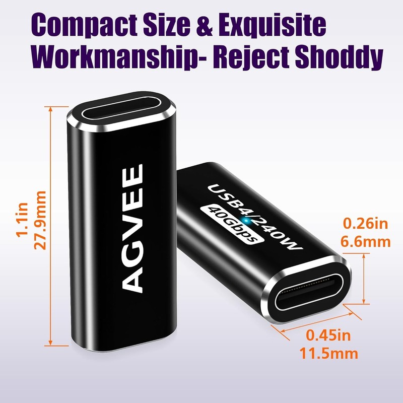 AGVEE 2 Pack USB4 Type-C Female to Female Adapter, PD 240W Quick Charge USB 4.0 gallery