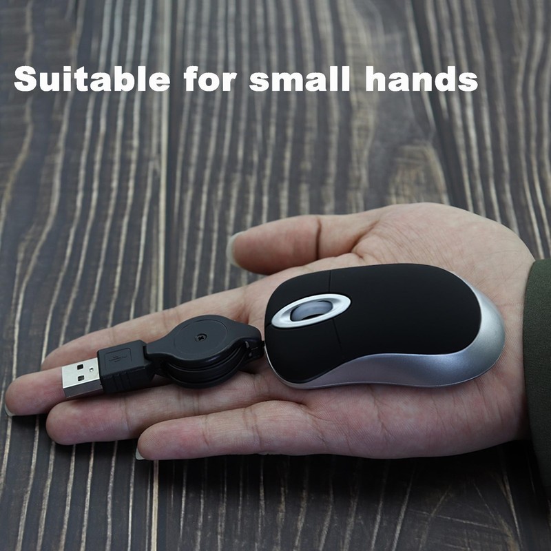 Mini Wired Mouse Small Retractable Cable USB Optical Mouse Compact Size 1600D... gallery
