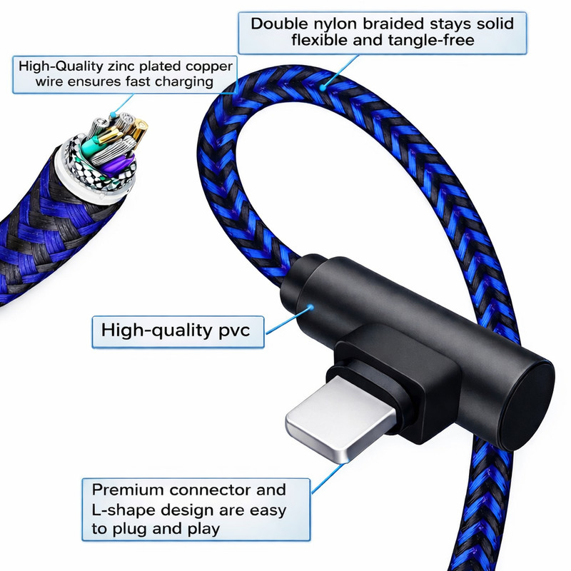 4 PACK 6ft Charging Cables 90 Degree For iPhone 14 13 12 11 X XR XS Plus Pro Max gallery