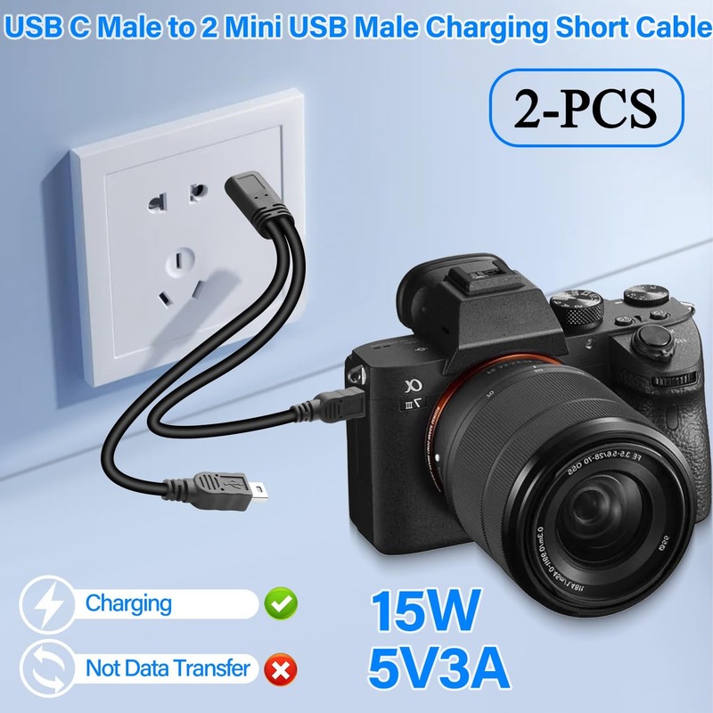 USB to 2 Mini USB Splitter Charging Cable, 5V 3A, 2 in 1 Connector, No Data T... gallery