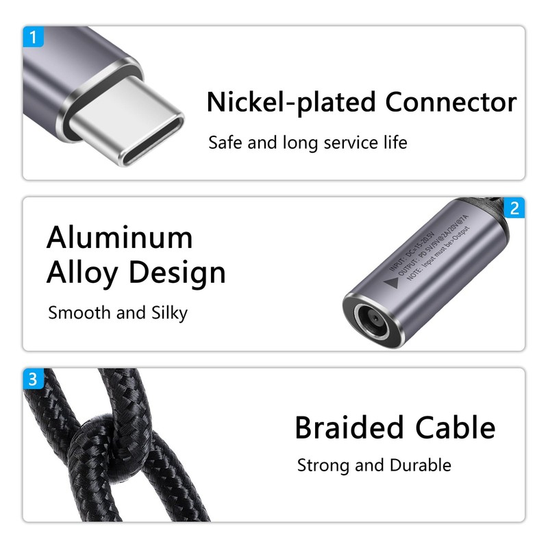 PD 140W DC5525 to USB C Cable DC 5.5mm x 2.5mm Female Input to Type C Male Po gallery