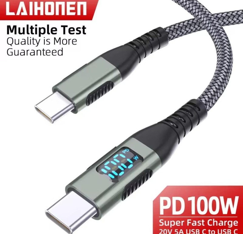 100W USB-C PD Fast Charging Cable 5A LED Display Nylon Braided MacBook iPhone gallery