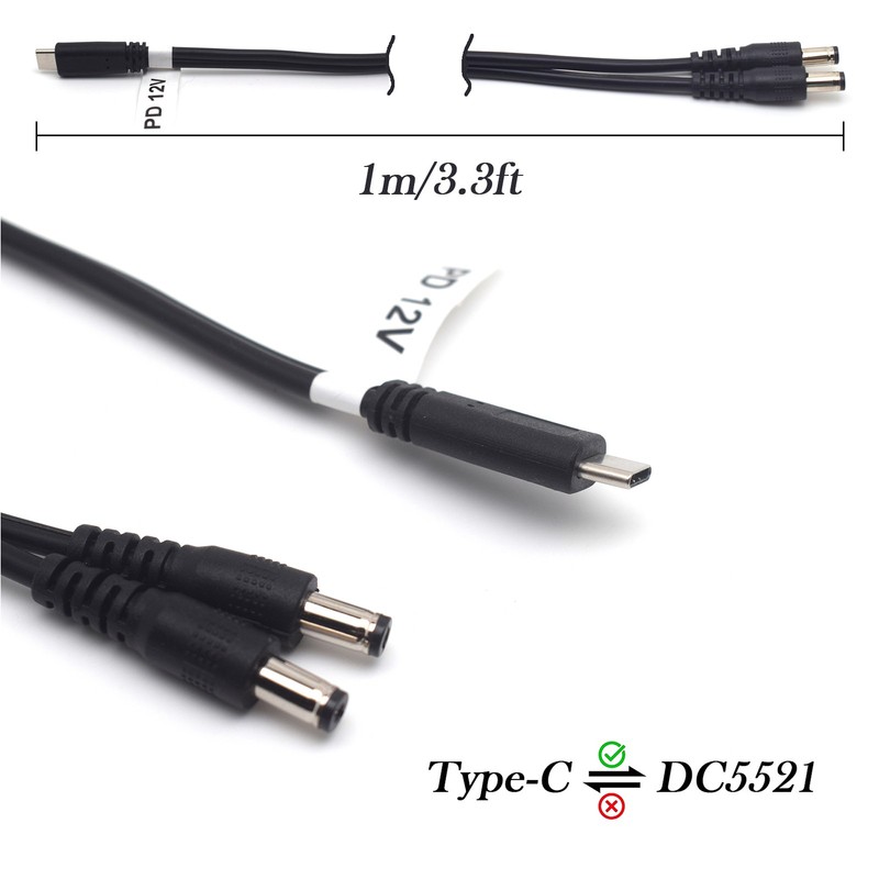 12V USB-C to DC 5.5mm x 2.1mm Power Charging Cord Dual DC5521 Male Cable lot gallery