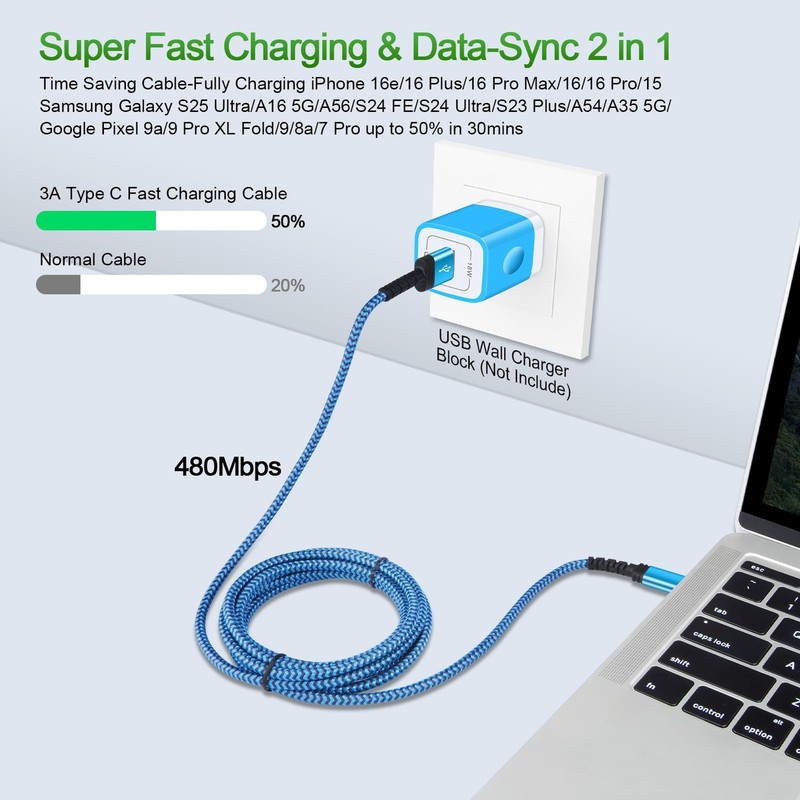 USB C Charger Cord Samsung Fast Charging Type C Cable Android Phone Power Cor... gallery