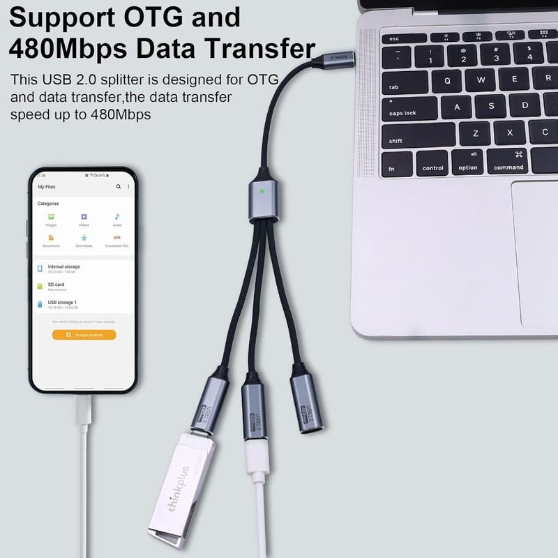USB C Splitter 1 in 3 Out, Type C Male to 3 Female Cable gallery