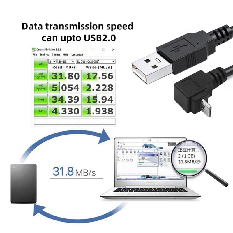 Up Angled 90 Degree Micro USB 2.0 Type 5Pin to USB 2.0 Type-A Data Charge Cab... gallery