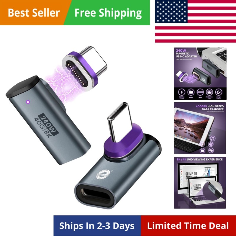 Magnetic USB C to USB C Adapter, 24PIN 240W PD Fast Charging 40Gbps Data Tran…