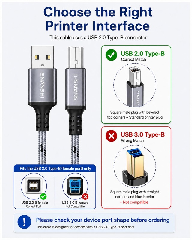 Printer Cable 30ft – Extra Long Type A to B USB Printer Cable for Printers gallery