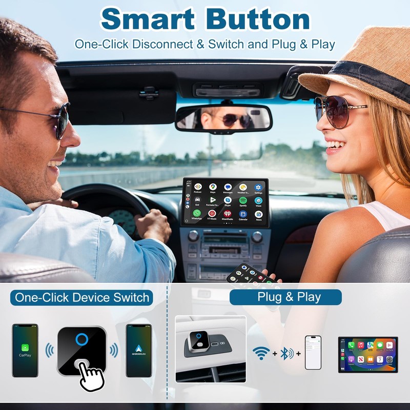 Wireless CarPlay & Android Auto Adapter, One-Click Switch Mini Size WiFi 6 & ... gallery