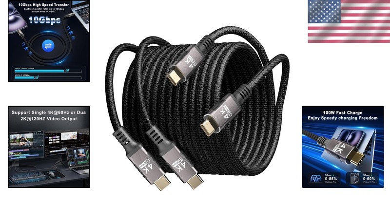 10ft 4K@60Hz USB-C Video Output Cable 2Pack | 5A Fast Charge gallery
