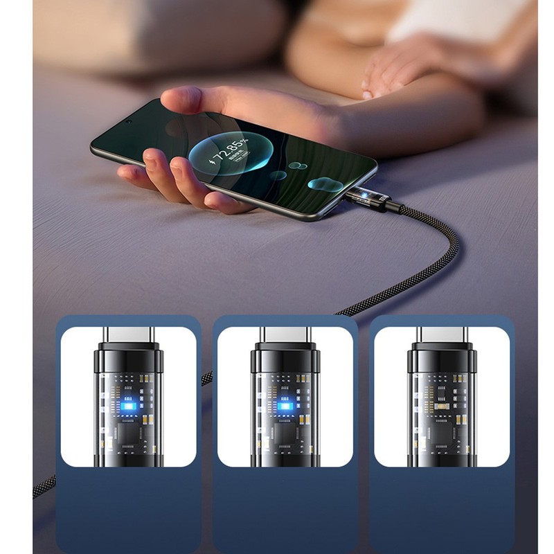 USB A to Type-C Cable 240W Super Fast Charging Braid Phone Charger Lead With LED gallery
