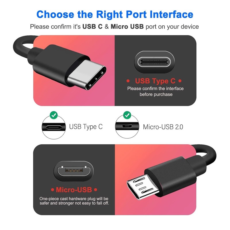 High-Speed 3ft Charging Cable for Wireless Earbuds - USB Type C & Micro USB gallery
