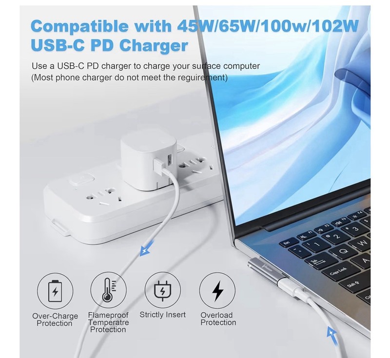 Surface Connector USB C Charging Adapter 1Pack 15V 102W Magnetic Type C~Surface gallery