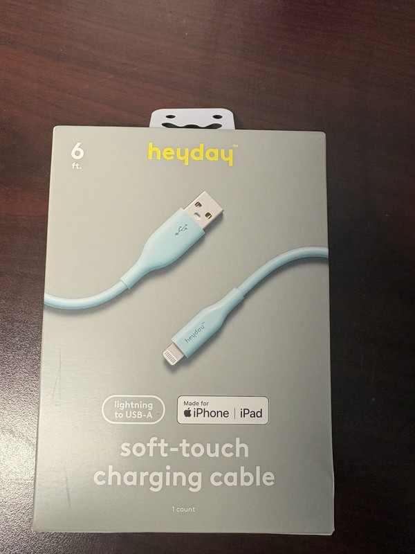 heyday 6 ft Light Blue Soft-Touch to USB-A Cable for iPhone iPad