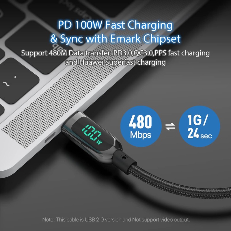 SOOPII 100W 4ft USB C to USB C Cable Fast Charge, Nylon Braided Cable with LED gallery