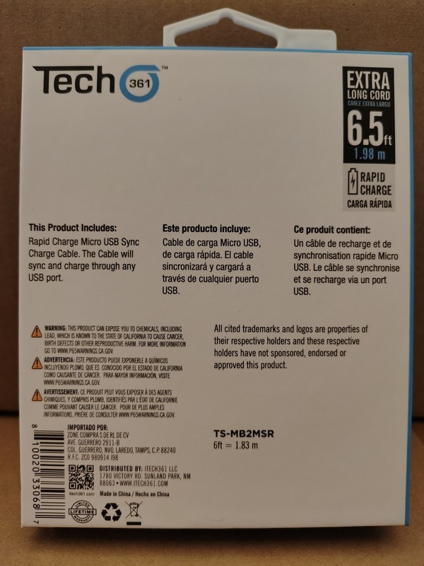 Tech 361 Micro USB Sync Charge Cable Solid Rope Cord 6.5ft Rapid Charge Red gallery