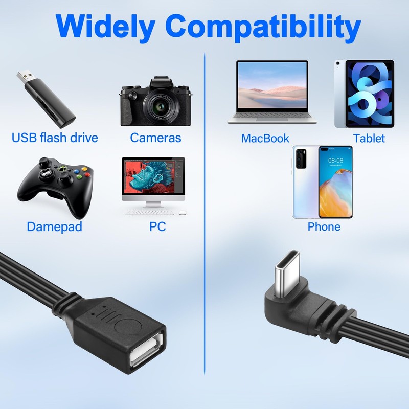90 Degree Right Angle USB C2.0 Cable Type C to USB Female OTG Adapter Cable U... gallery