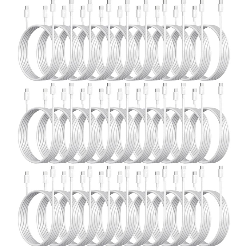 30-Pack USB C to C 48W Charger Cable – Bulk USB-C to Type C Multipack White F…