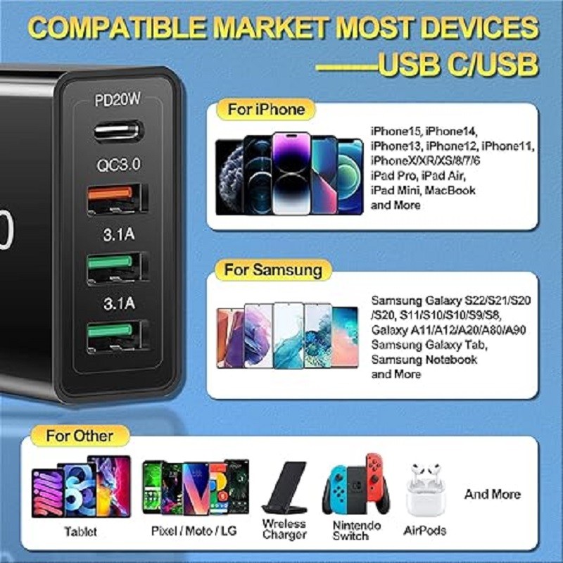 US 4 Port Fast Quick Charge QC 3.0 USB Hub Wall Home Charger Power Adapter Plug gallery